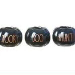 NEW Rae Dunn “Boo, Spooky, Haunted” Pumpkin Tea Light 3 Holders